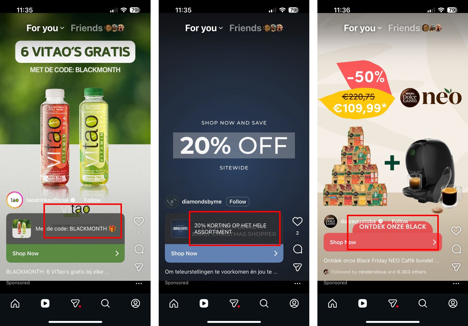 Voorbeelden elementen achter safezone Reels