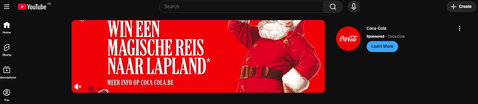 Youtube advertentie Coca-cola afgesneden gezicht kerstman